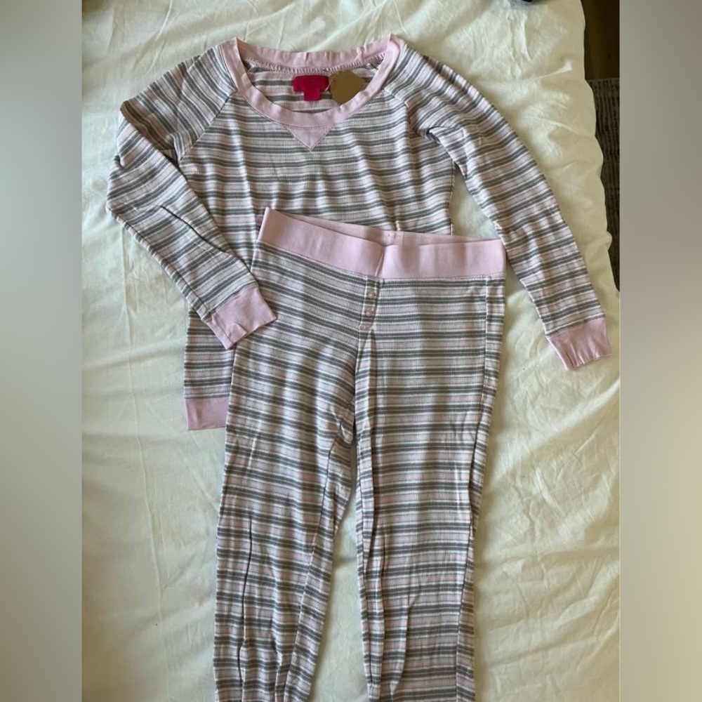Victoria's Secret Pink and Gray Striped Pajama Set